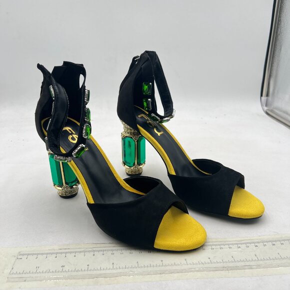 FSJ Black Open Toe Stylish Sandal Ankle Strap Crystal Heels Wedding Party Shoes - Picture 4 of 8